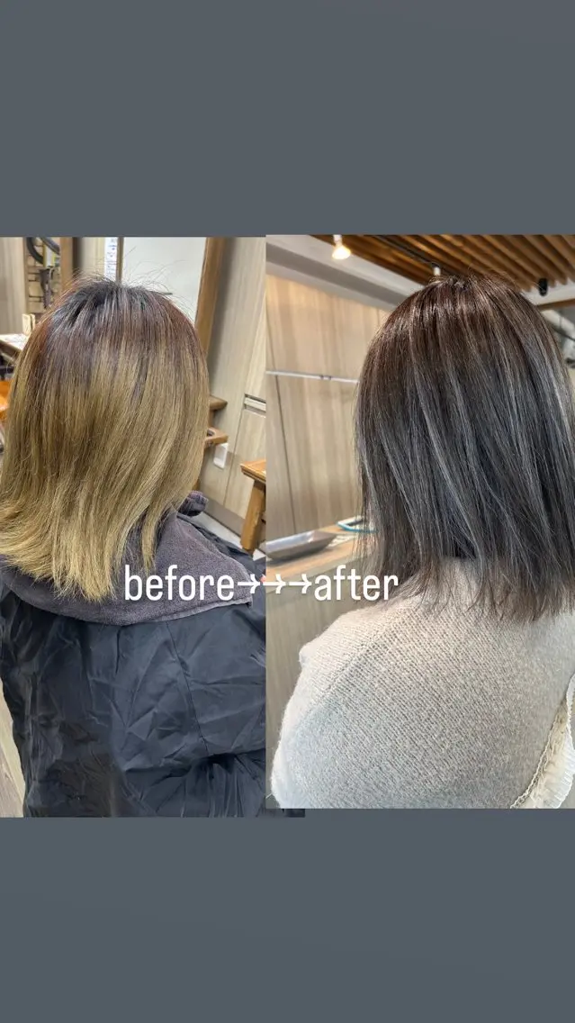 ミディアム ハイライト ヘアカラー トリートメント 志賀 輝/ハイライト /縮毛矯正/髪質改善のヘアスタイル