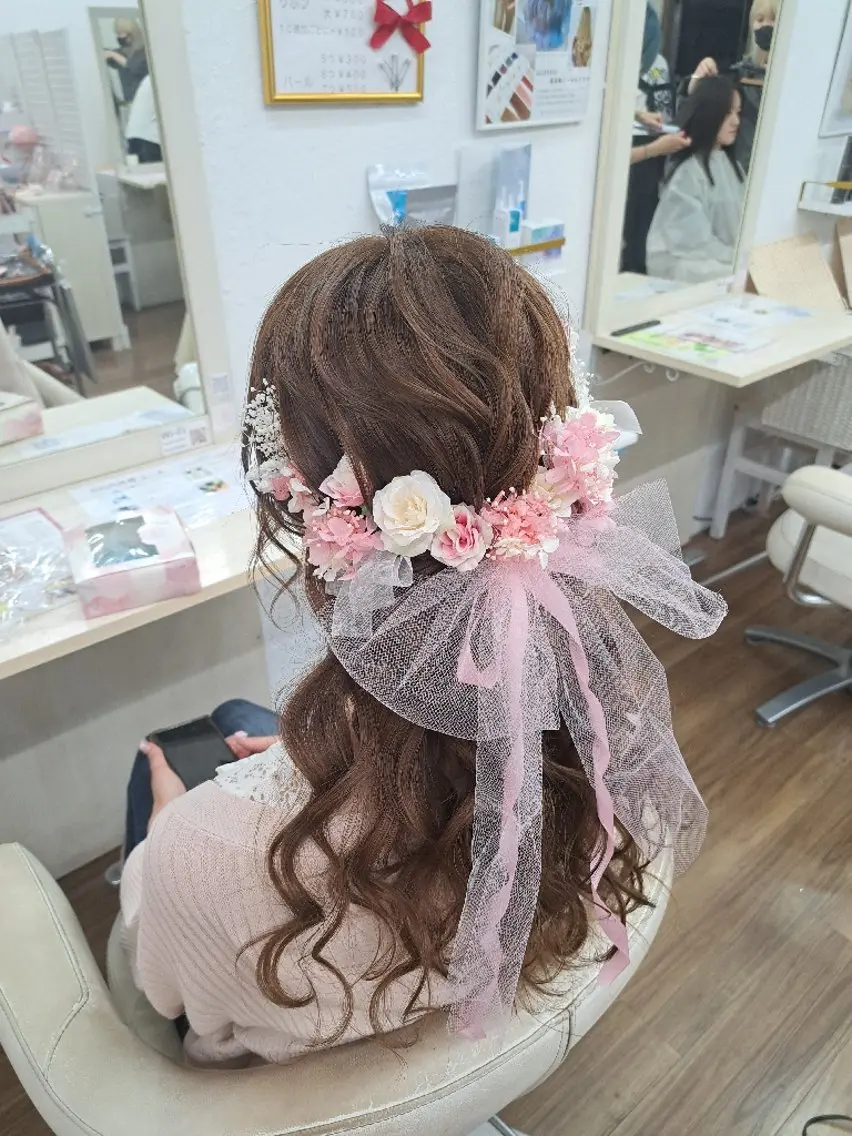 ロング ヘアアレンジ ハーフアップ ヘアセット GLOSS心斎橋🌹 はるなのヘアスタイル