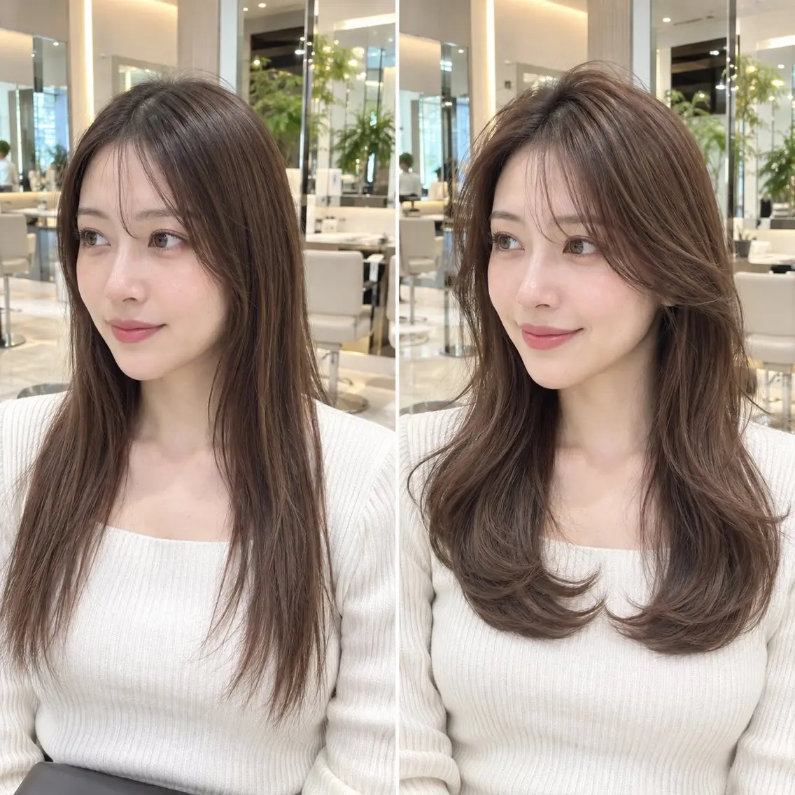 セミロング カラー レイヤーカット 顔周りレイヤー/透明 感カラー/難波雄雅のヘアスタイル