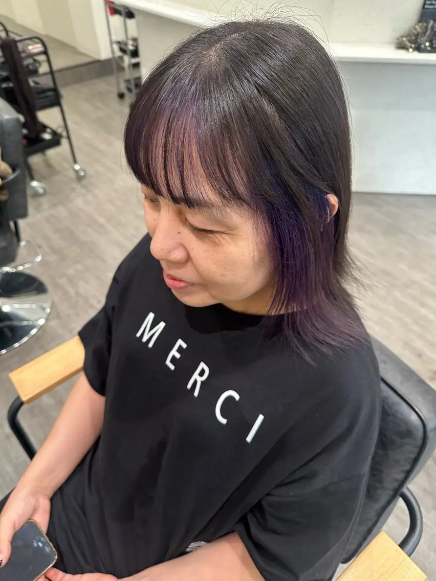 ミディアム カラー ブルーカラー ブルーラベンダー ラベンダーカラー 艶髪レイヤー上田 紗也🇰🇷💗のヘアスタイル