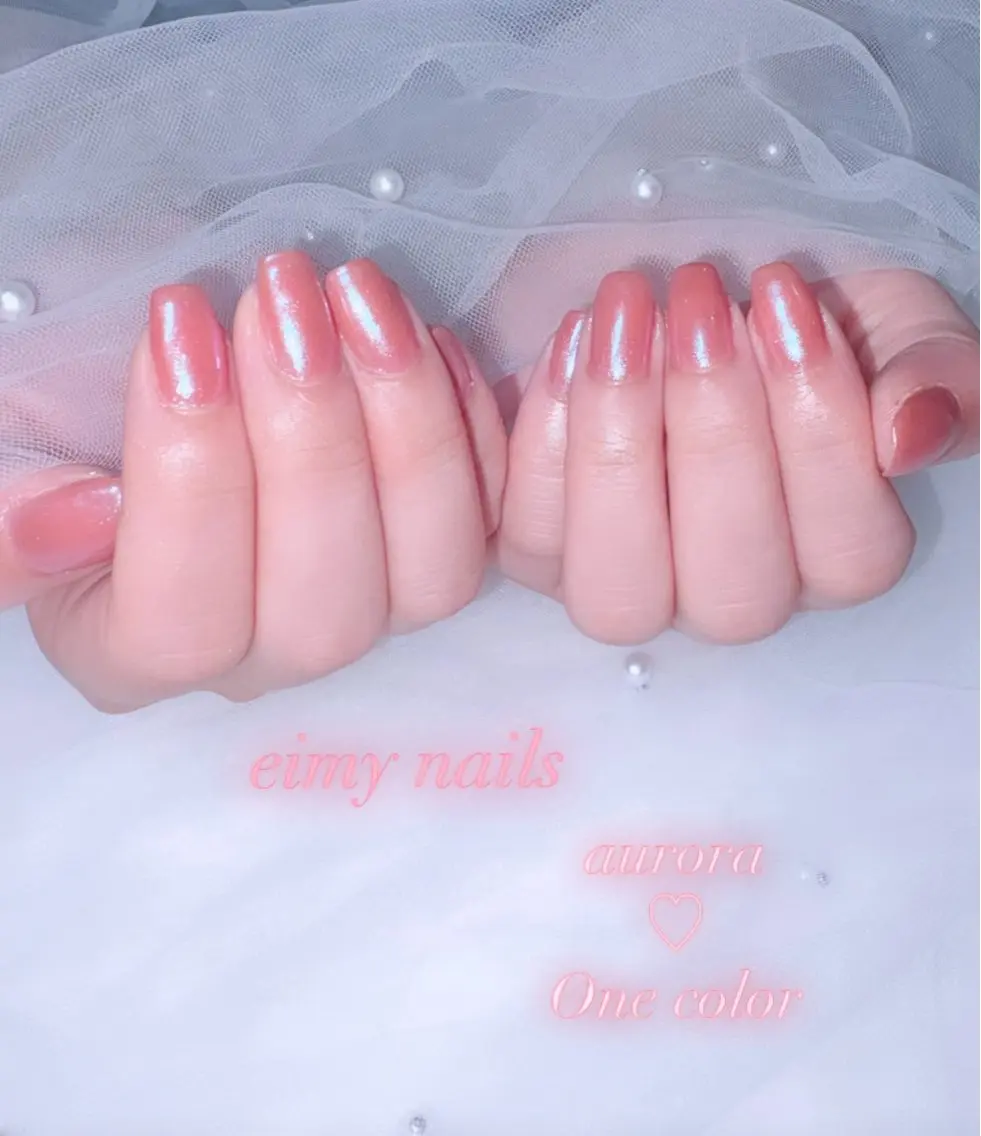 ネイル オーロラネイル ワンカラーネイル ピンク ハンドネイル eimy nails♡のネイルデザイン