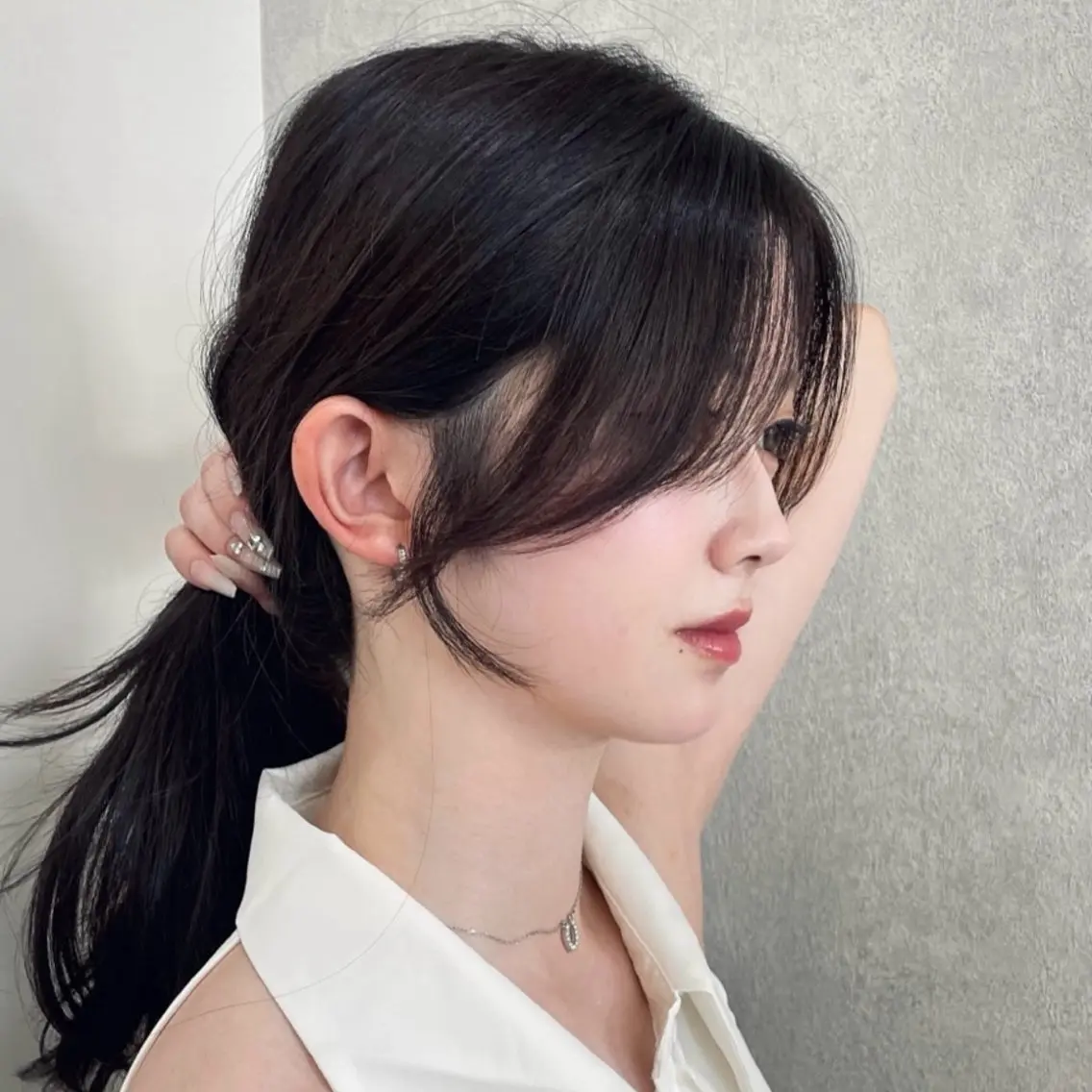 ロング ハッシュカット🖤✨ 顔周り/韓国ヘアのヘアスタイル