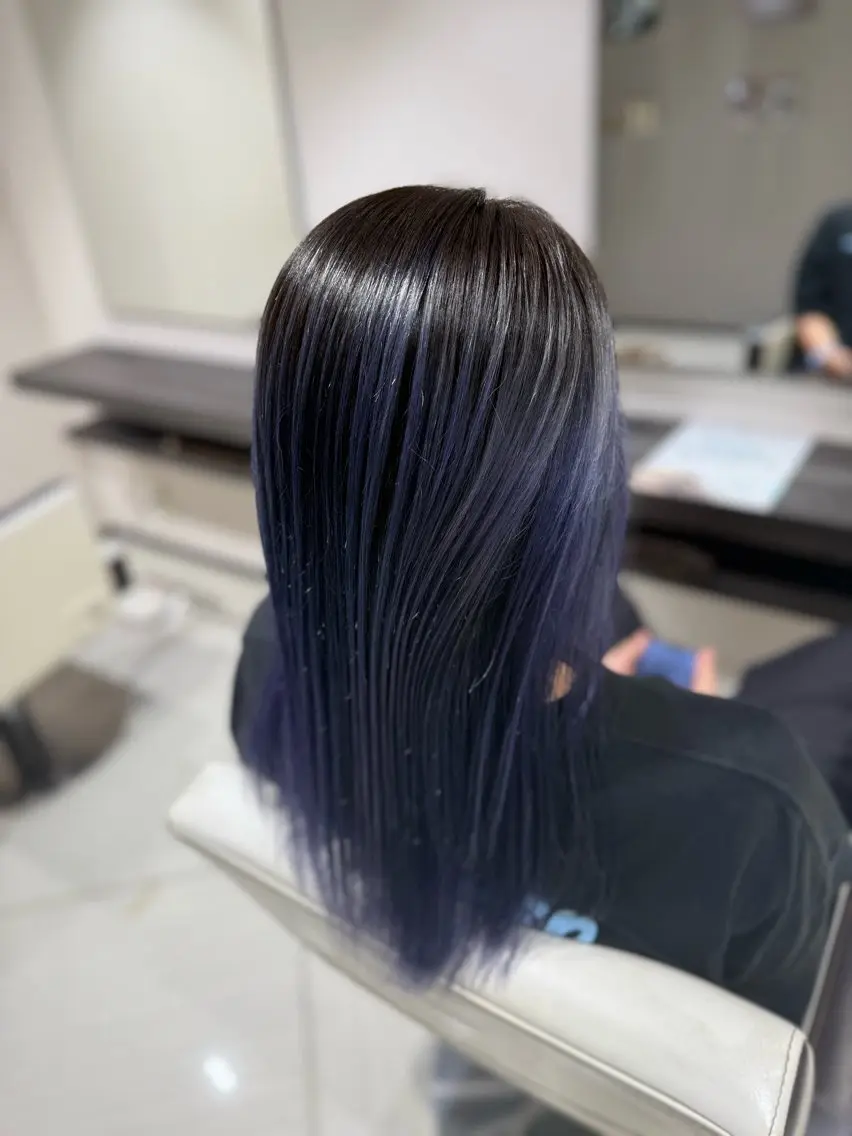 ロング カラー バレイヤージュ ブリーチ ブルーカラー ブルーバイオレット シルバー 艶カラー/ハイトーン /アレンジ/meiのヘアスタイル