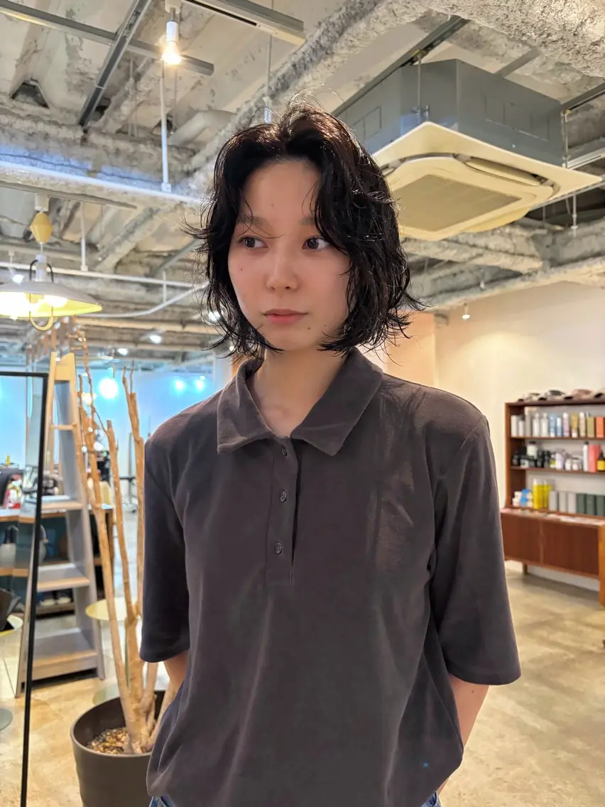 ミディアム パーマ ボブ レイヤーカット カット パーマ yu maのヘアスタイル