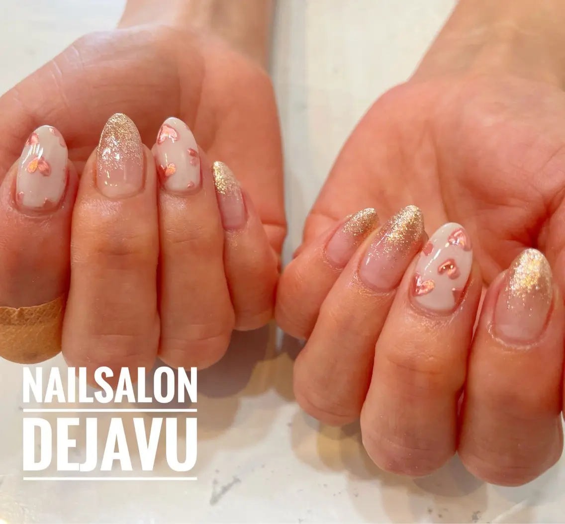 ネイル ハート ミラーネイル ハンドネイル Nailsalon Dejavuのネイルデザイン