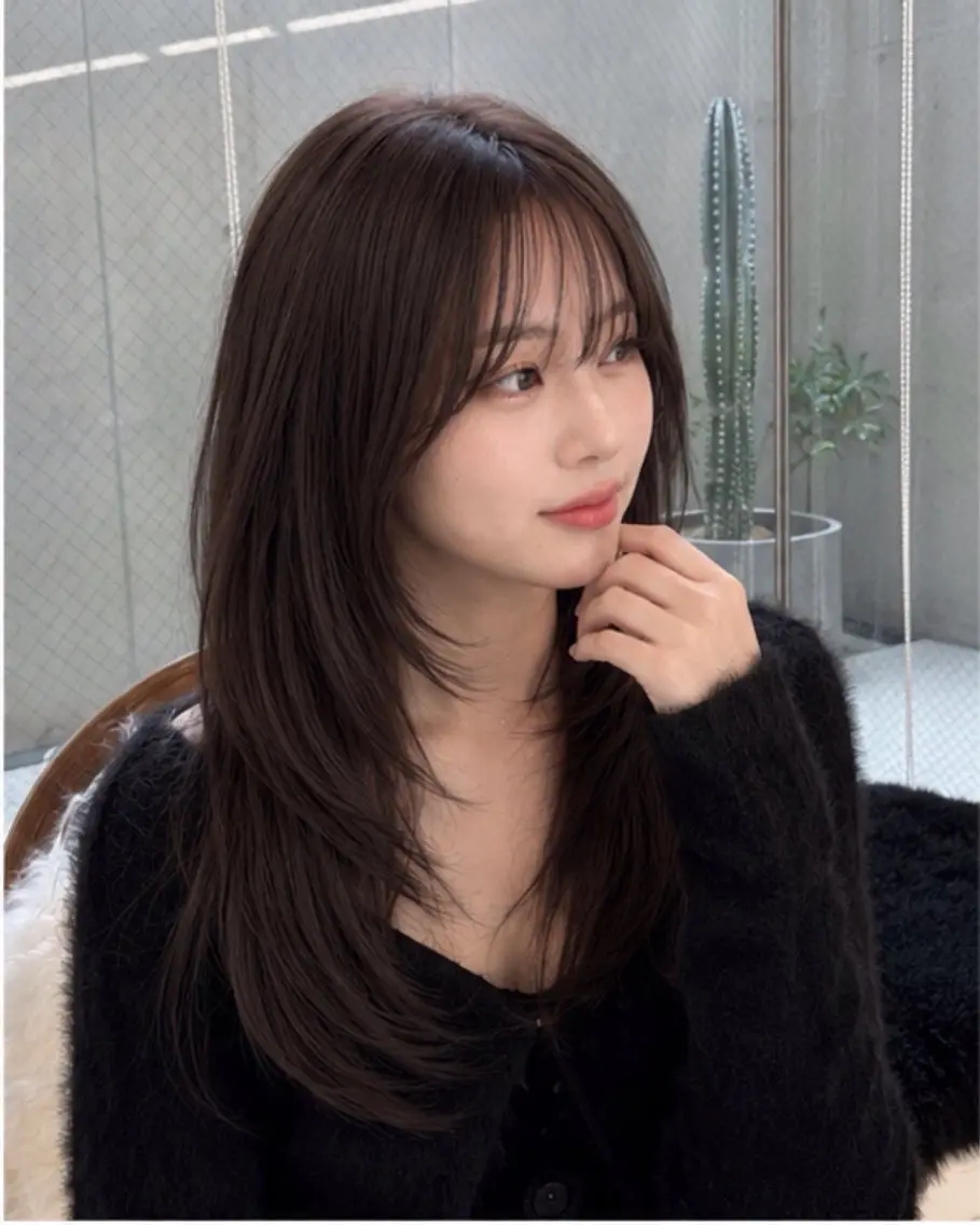 ロング ハッシュカット 韓国風ヘア レイヤーカット トリートメント カット pia 薬院のヘアスタイル
