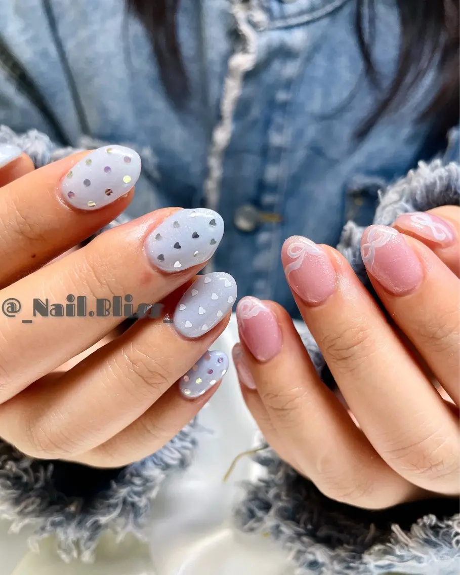 ネイル ドット 持ち込み リボン ハンドネイル NAIL BLISSのネイルデザイン