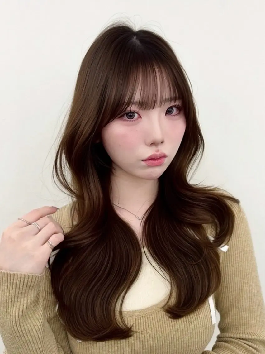 ロング カラー 韓国風ヘア レイヤーカット カット ヘアカラー トリートメント 韓国ヘア/顔周り ヘアセット/加藤優里のヘアスタイル