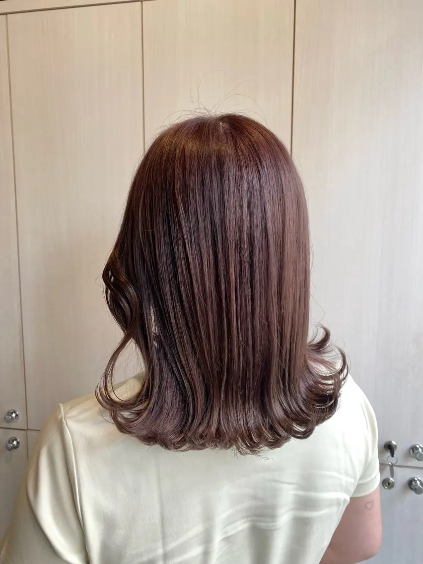ミディアム カラー ブラウンカラー ピンクカラー ピンクブラウン たなか もえなのヘアスタイル
