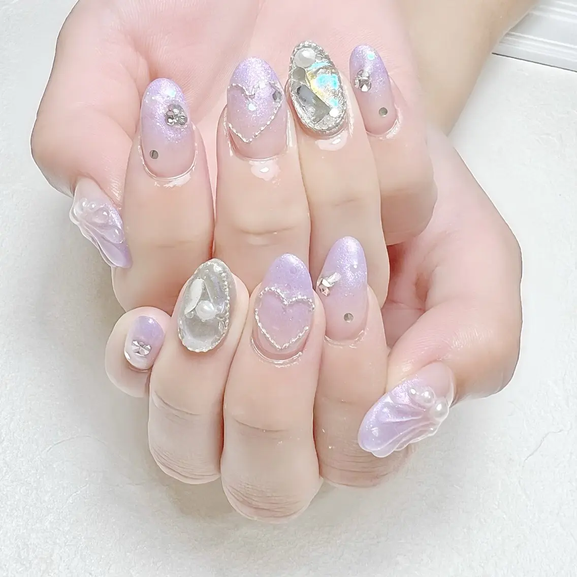 ネイル グラデーション ラメ(グリッター) 持ち込み パープル ワンホンネイル rouse nail RISATOのネイルデザイン