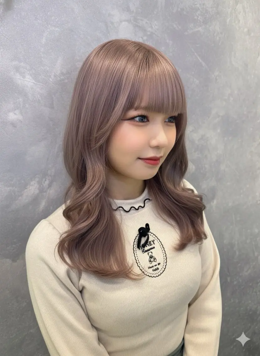 セミロング ラベンダーベージュ 学生 韓国風ヘア ヘアセット 🦋ami/浦和 ブリーチ／韓国🦋のヘアスタイル