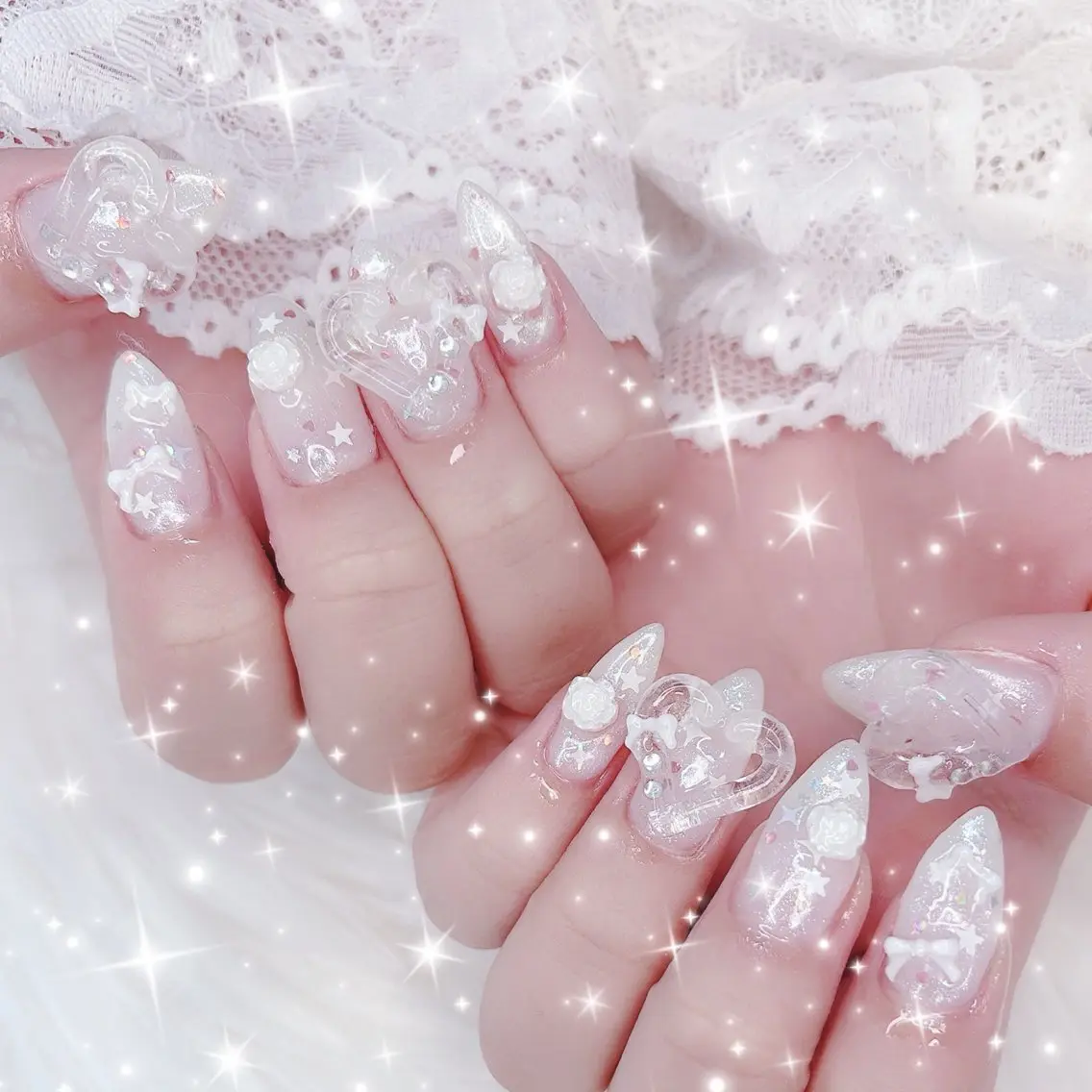 ネイル フレンチネイル ガーリー ロングネイル ハンドネイル mini nailのネイルデザイン
