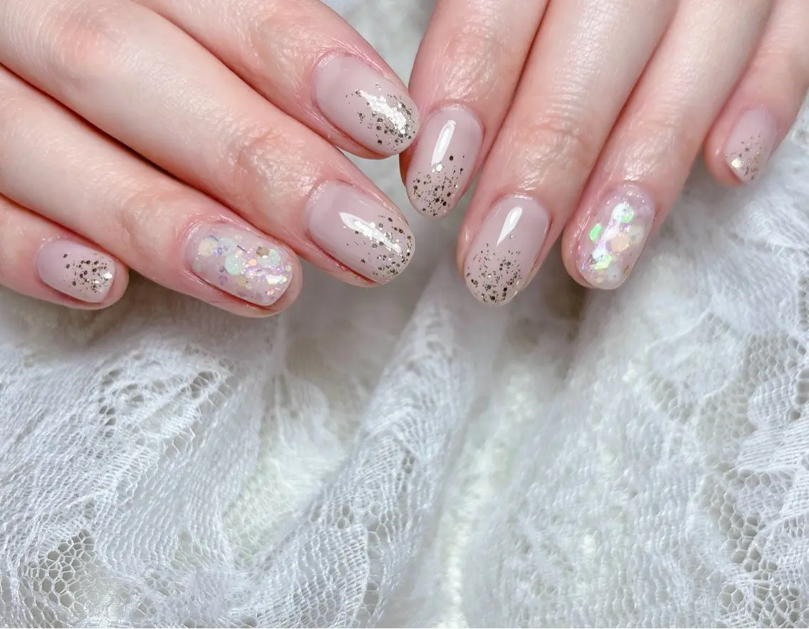 ネイル グラデーション ラメ(グリッター) ラメグラデーション ハンドネイル FLARE NAIL フレアネイルのネイルデザイン