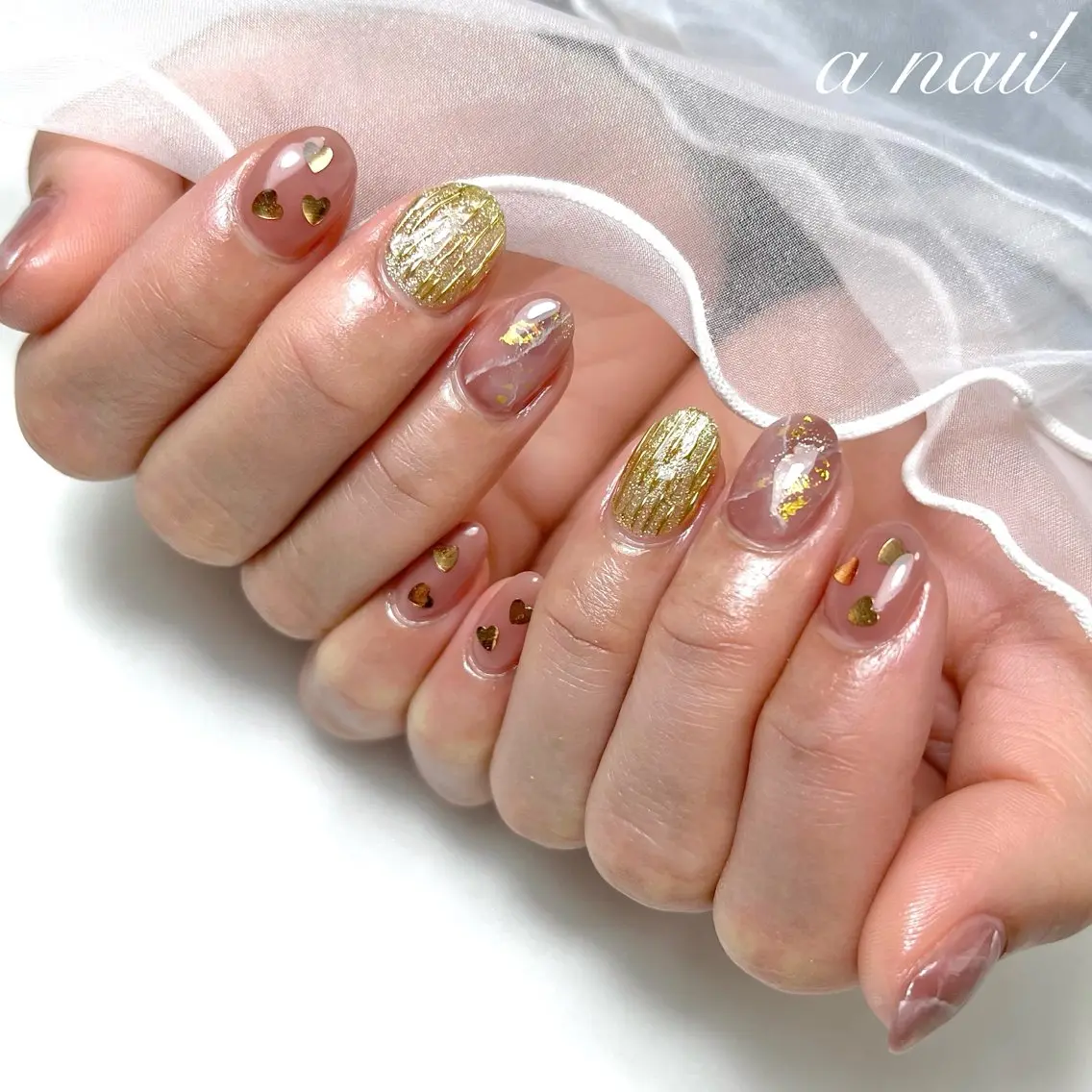 ネイル ハート ミラーネイル ニュアンスネイル Salon_ a.nailのネイルデザイン