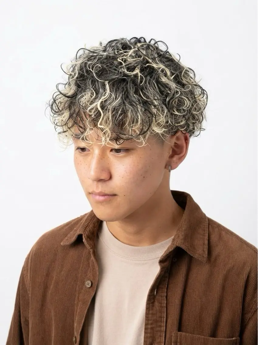カラー パーマ メンズ メンズブリーチ メンズメッシュ メンズパーマ 波巻きパーマ ブリーチ カット ヘアカラー パーマ 心斎橋メンズサロン リベルテグリットのヘアスタイル