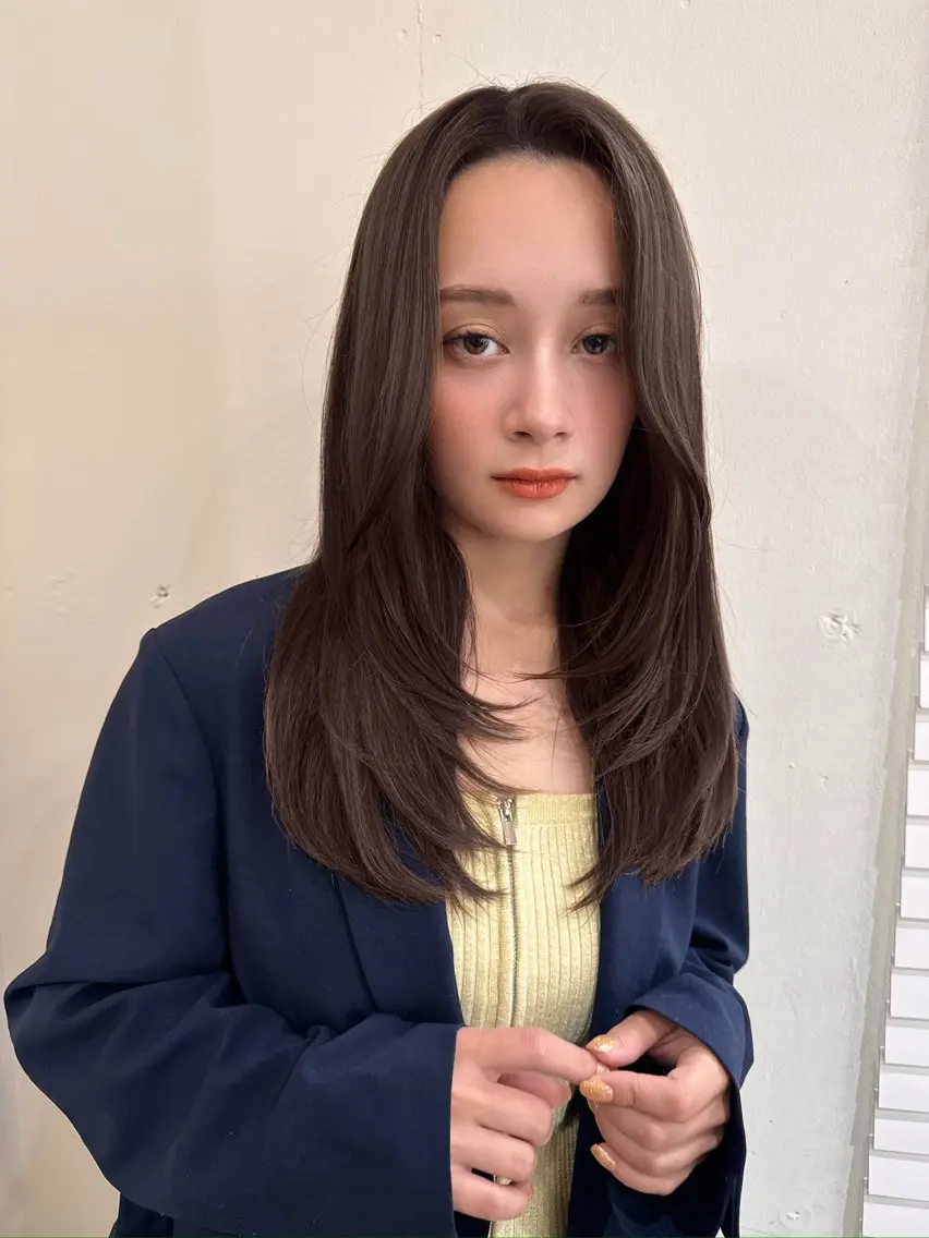 セミロング カラー パーマ 無料カット レイヤー/表参道のヘアスタイル