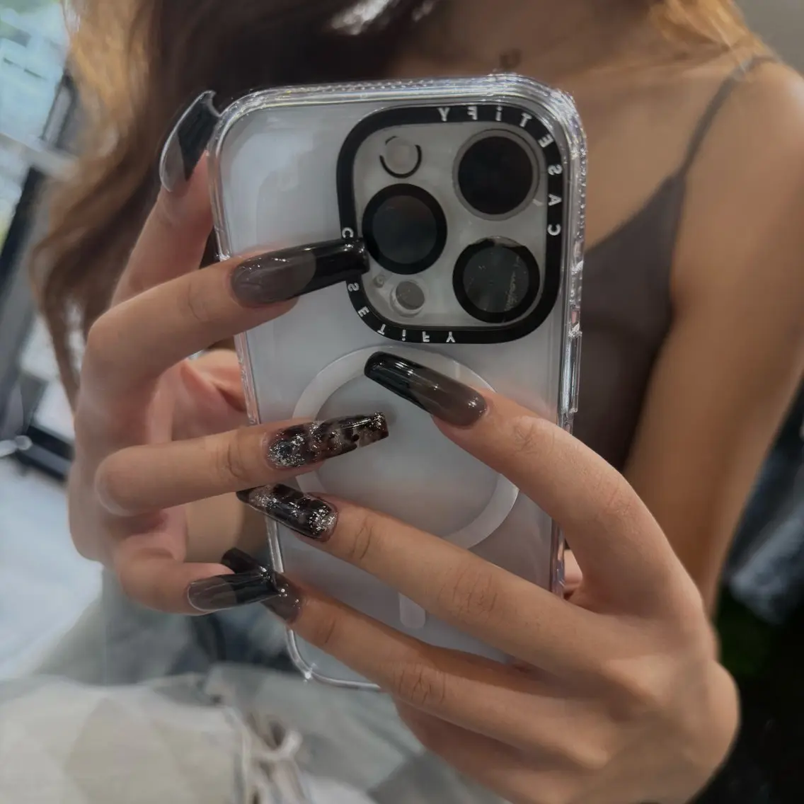 ネイル アニマル柄 ブラウン フレンチネイル キラキラネイル ロングネイル Nail Salon ANELAのネイルデザイン
