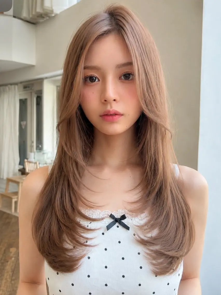 セミロング カラー ブリーチ 透明感カラー ブリーチなしカラー デート レイヤーカット カット ヘアカラー トリートメント 望月威吹/表参道/レ イヤー/透明感カラーのヘアスタイル