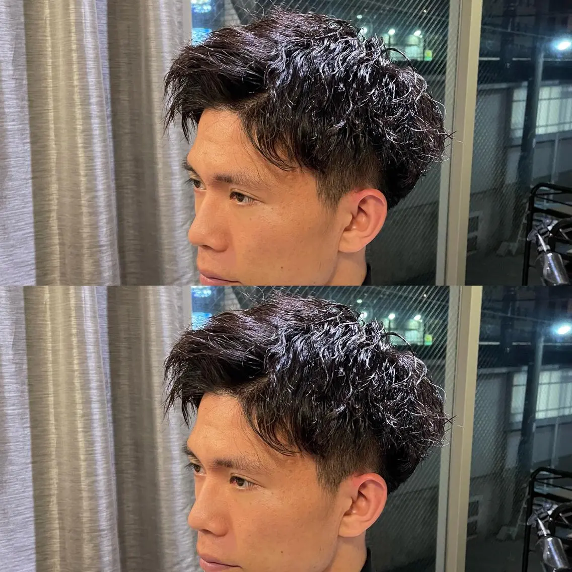 ショート パーマ メンズ センターパート メンズハイライト メンズメッシュ メンズパーマ スパイキーショート 中崎町メンズパーマ/ シャドウ/山下拓実のヘアスタイル