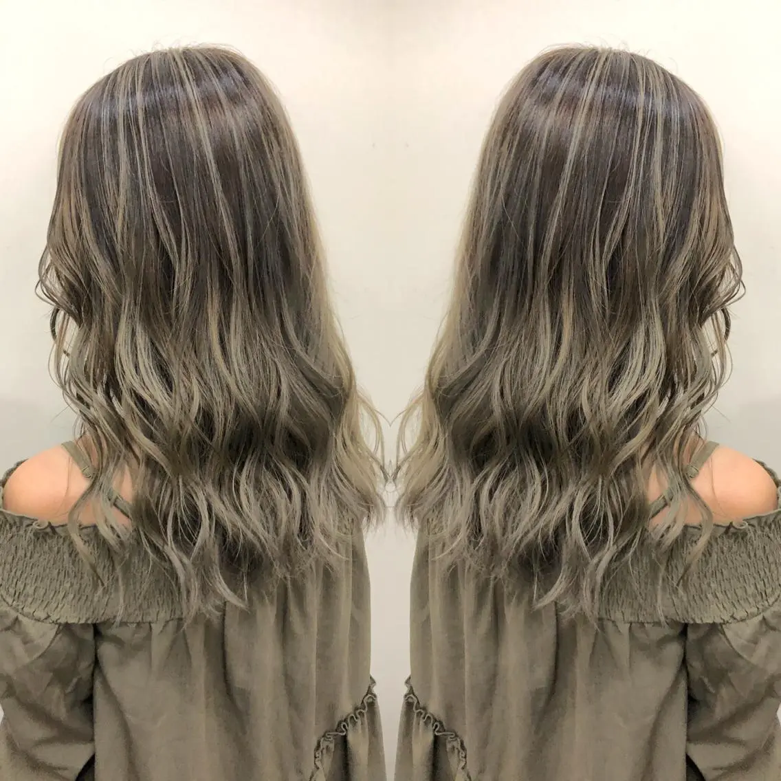 セミロング カラー バレイヤージュ レイヤーカット 奥山義進/大宮 /ダブルカラーのヘアスタイル