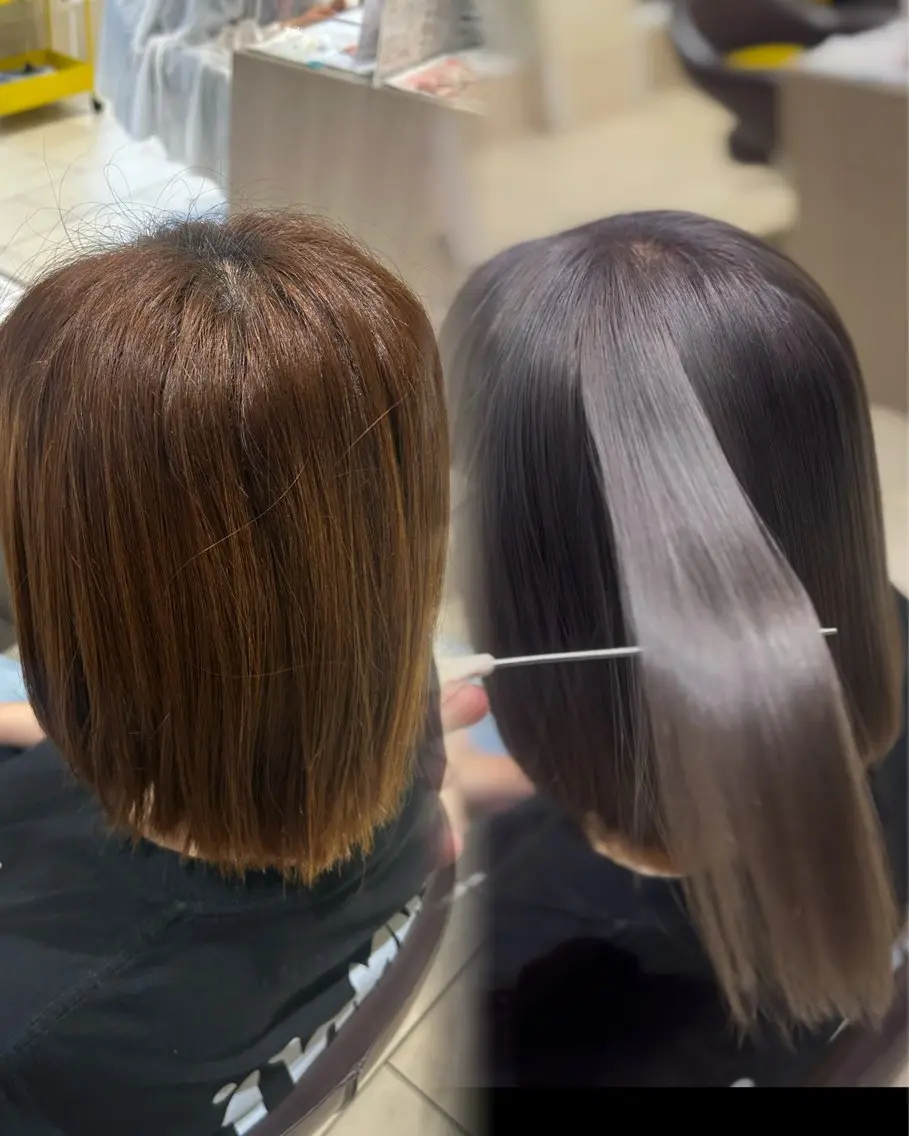 ミディアム カラー ブリーチ 透明感カラー グレージュ 縮毛矯正 ヘアカラー しゅり 🪽⋆⊹𓂃 ࣪ ˖のヘアスタイル