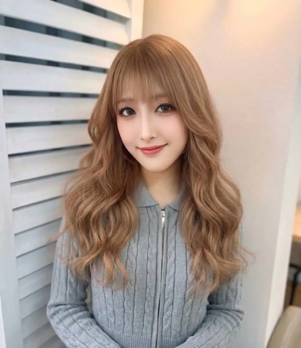 ロング ラベンダーベージュ 学生 韓国風ヘア ヘアカラー 🦋ami/浦和 ブリーチ/韓国🦋のヘアスタイル