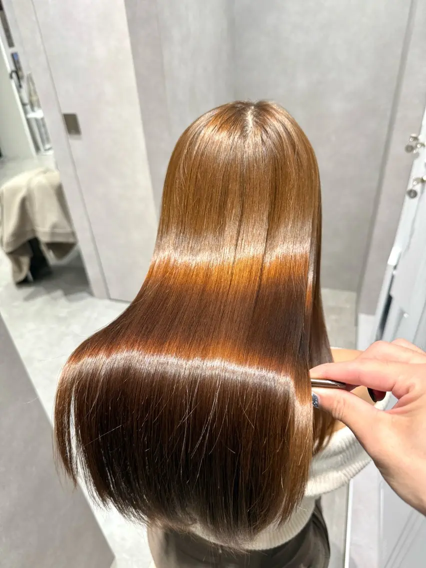 ロング カラー パーマ ヘアアレンジ 髪質改善 縮毛矯正 トリートメント ストレートパーマ 縮毛矯正/髪質改善/ ブリーチ毛/木元渓太のヘアスタイル
