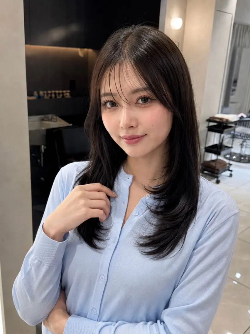 セミロング カラー カット ヘアカラー トリートメント 髪質改善ストレート 韓国風レイヤー池袋のヘアスタイル