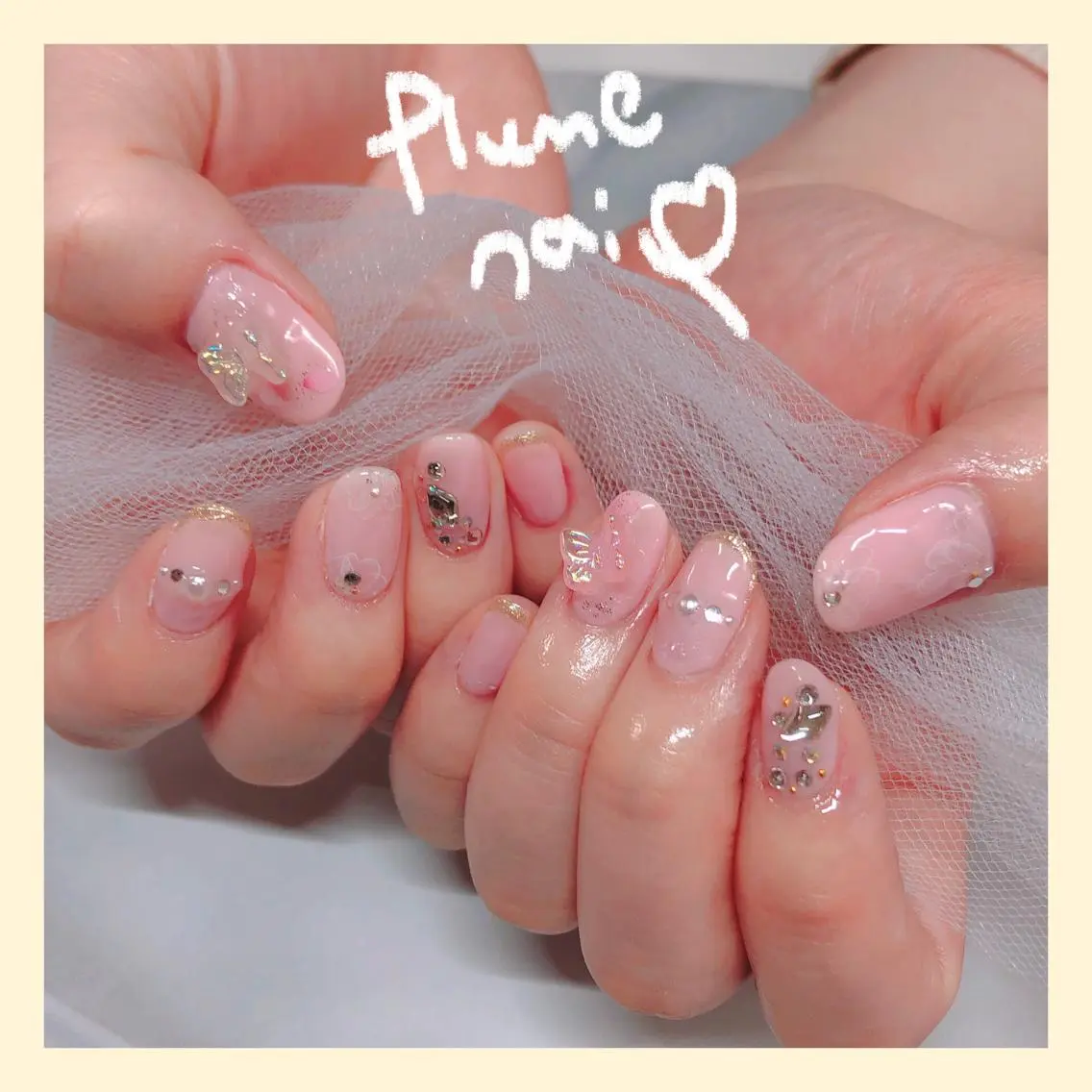 ネイル アートネイル フラワーネイル ハート キラキラネイル 韓国ネイル ハンドネイル plume nail ☆韓国ネイルのネイルデザイン