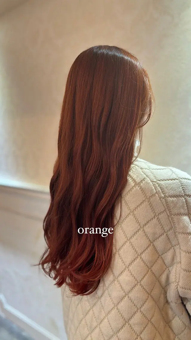 ロング カラー オレンジ カット ヘアカラー トリートメント 髪質改善カラー ベージュ🤎YUMEのヘアスタイル