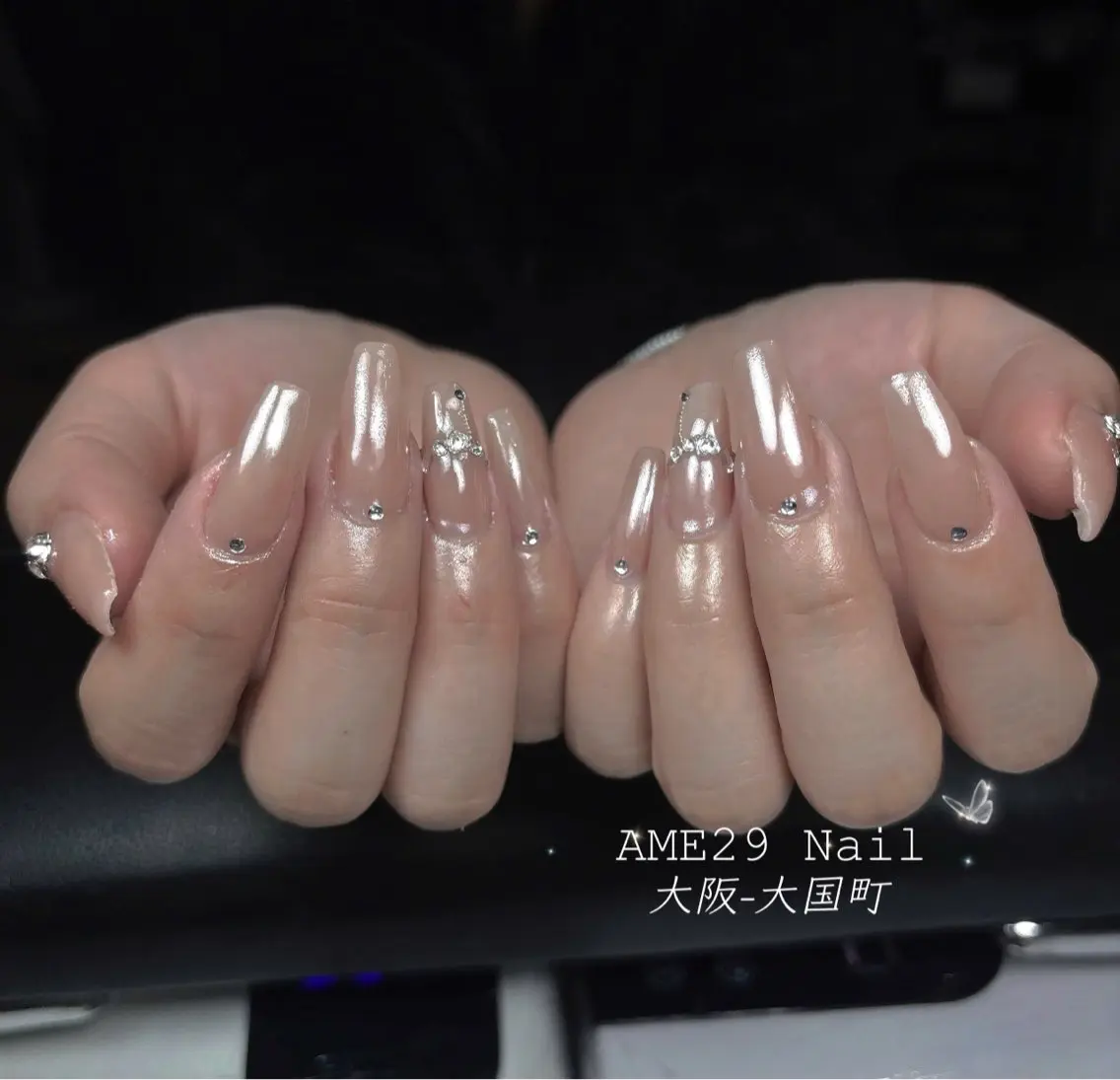 ネイル ジェルネイル ハート キラキラネイル 韓国ネイル ロングネイル AME29 Nail ネイルサロンのネイルデザイン