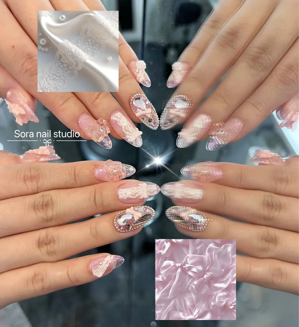 ネイル オーロラネイル ボルドー ブラウン 氷ネイル・うるうるネイル キラキラネイル ハンドネイル Sora  Nail 長さ出し専門店のネイルデザイン