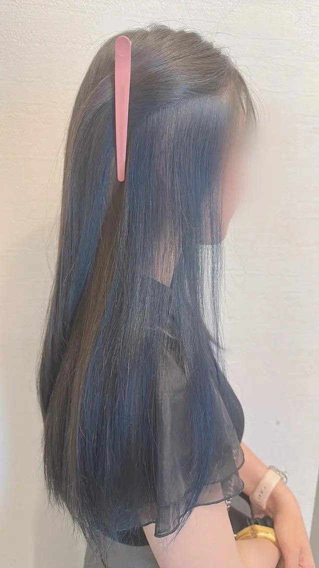 ロング カラー 黒髪 ブリーチ ブルーカラー ブルーブラック インナーカラー ヘアカラー 🎀ITSUKI暖色 カラー/レイヤー🎀のヘアスタイル