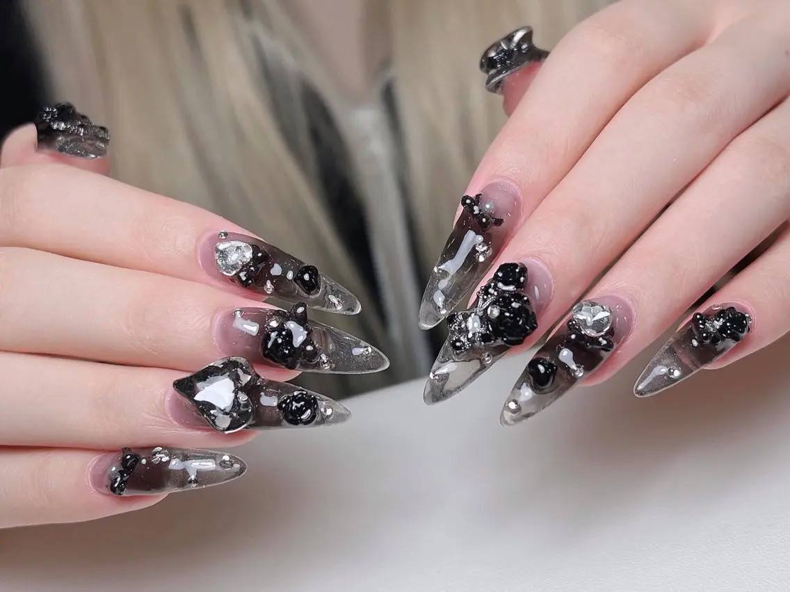 ネイル オーロラネイル ボルドー ブラウン 氷ネイル・うるうるネイル キラキラネイル ハンドネイル Sora  Nail 長さ出し専門店のネイルデザイン
