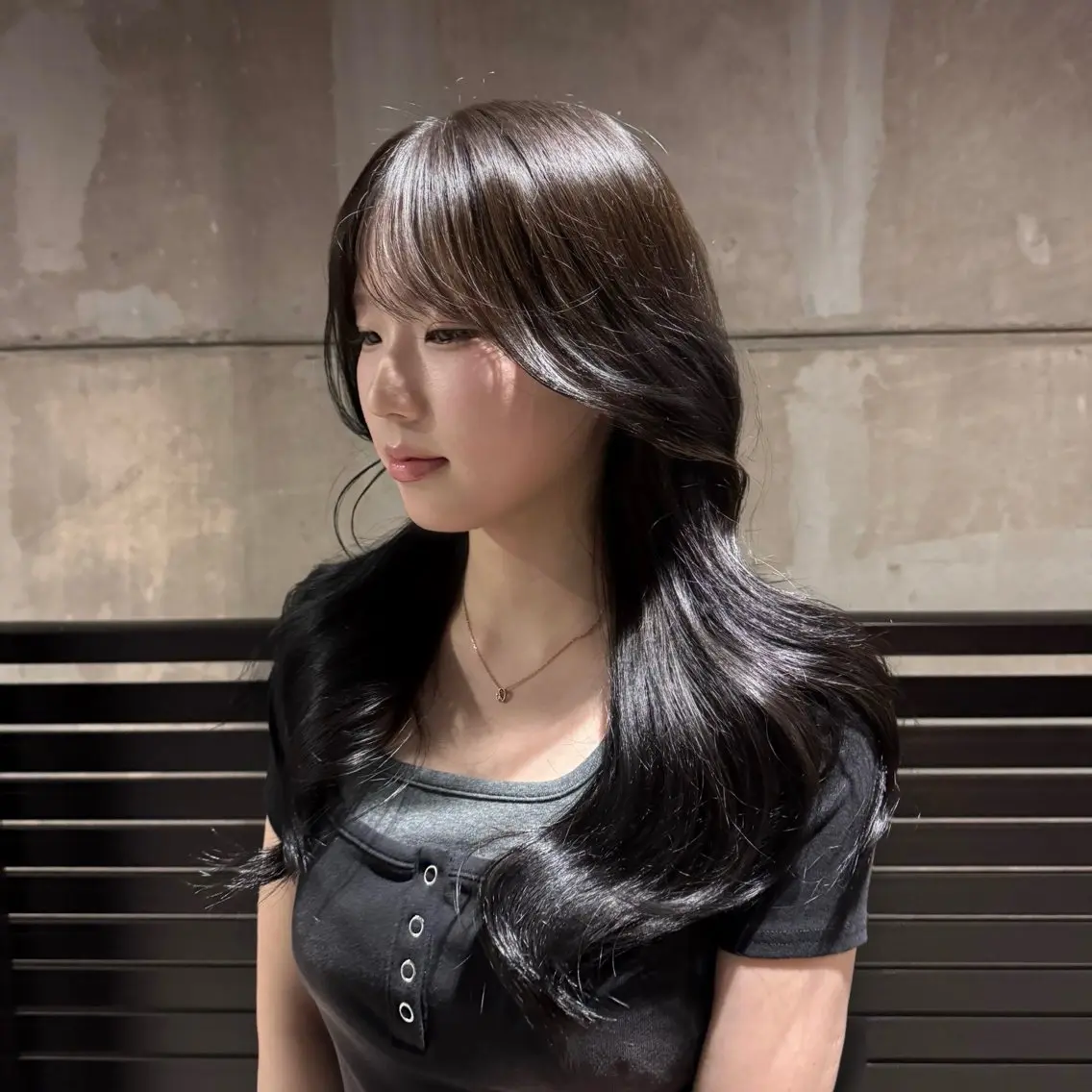 ロング カラー 黒髪 髪質改善 韓国風ヘア トリートメント rin 縮毛矯正/ 髪質改善のヘアスタイル