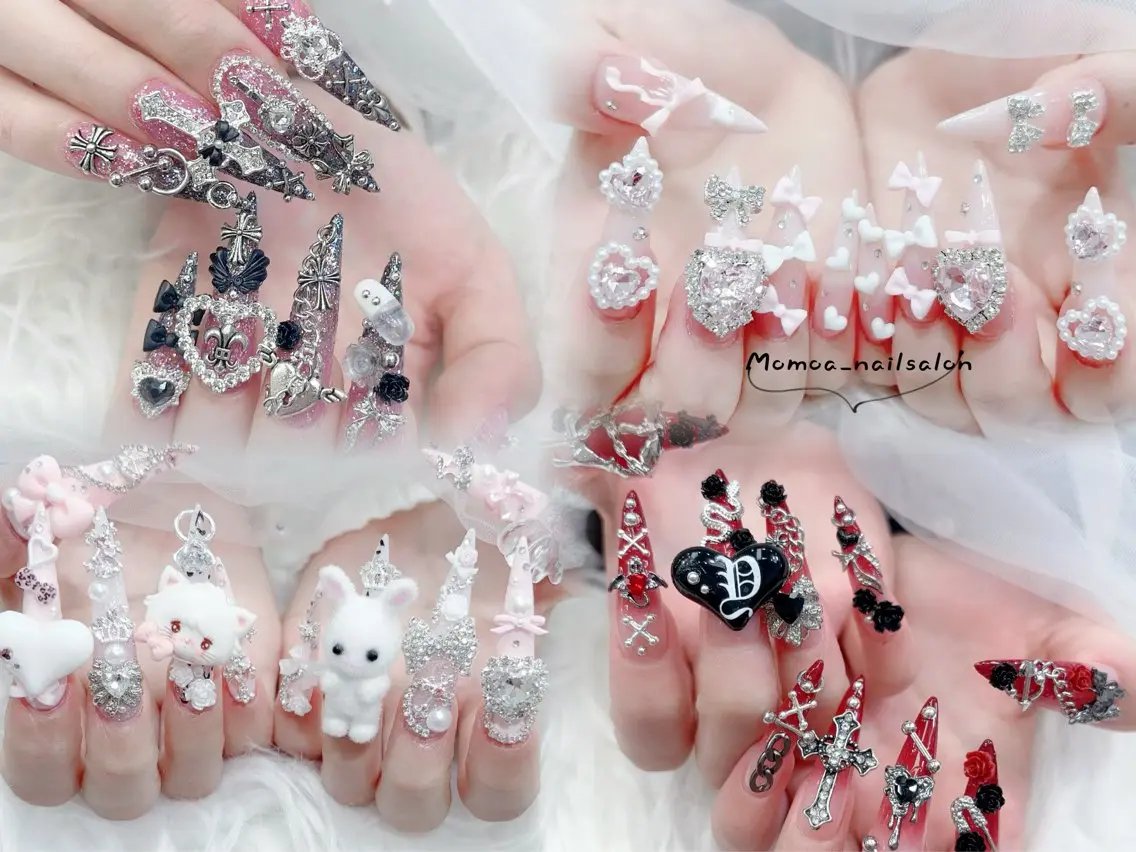 ネイル キラキラネイル 韓国ネイル スカルプネイル ハンドネイル MoMoA Nail ネイル長さ出し専門店のネイルデザイン