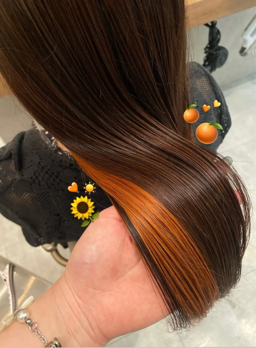 ロング カラー ブリーチ オレンジ ヘアカラー トリートメント ヘッドスパ 【透明感カラー🩶】 津田和希のヘアスタイル