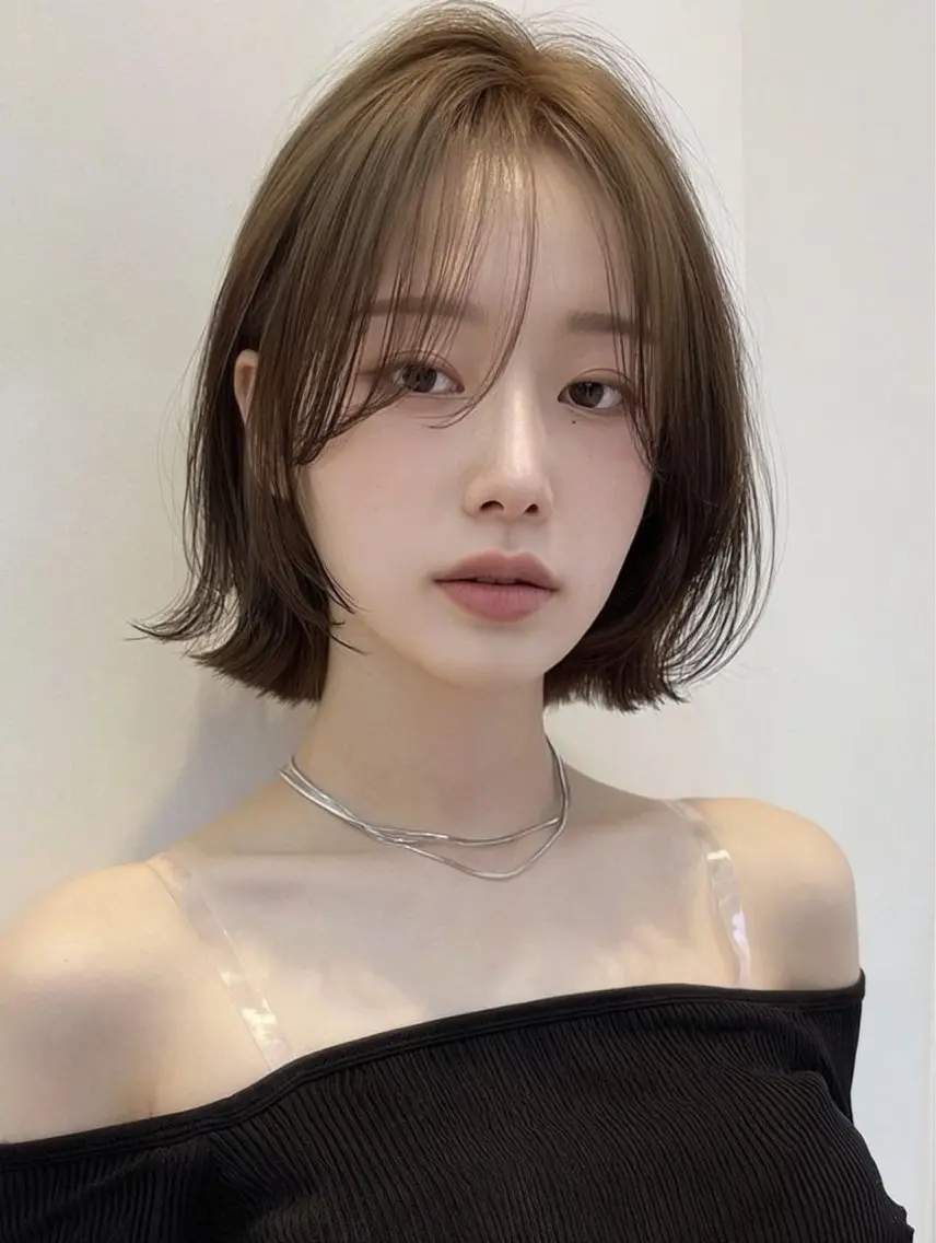 ミディアム ボブ 髪質改善 韓国風ヘア レイヤーカット 縮毛矯正 カット ヘアカラー 髪質改善/レイヤー/ 佐藤　舞🌷🫧のヘアスタイル