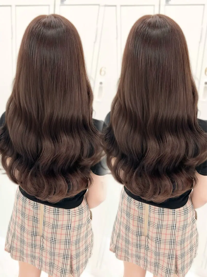 セミロング カラー ブリーチ ブラウンカラー チョコレートブラウン ブリーチなしカラー トリートメント ヘアセット 盛れる顔周り🤍渋谷 Risa🎀のヘアスタイル