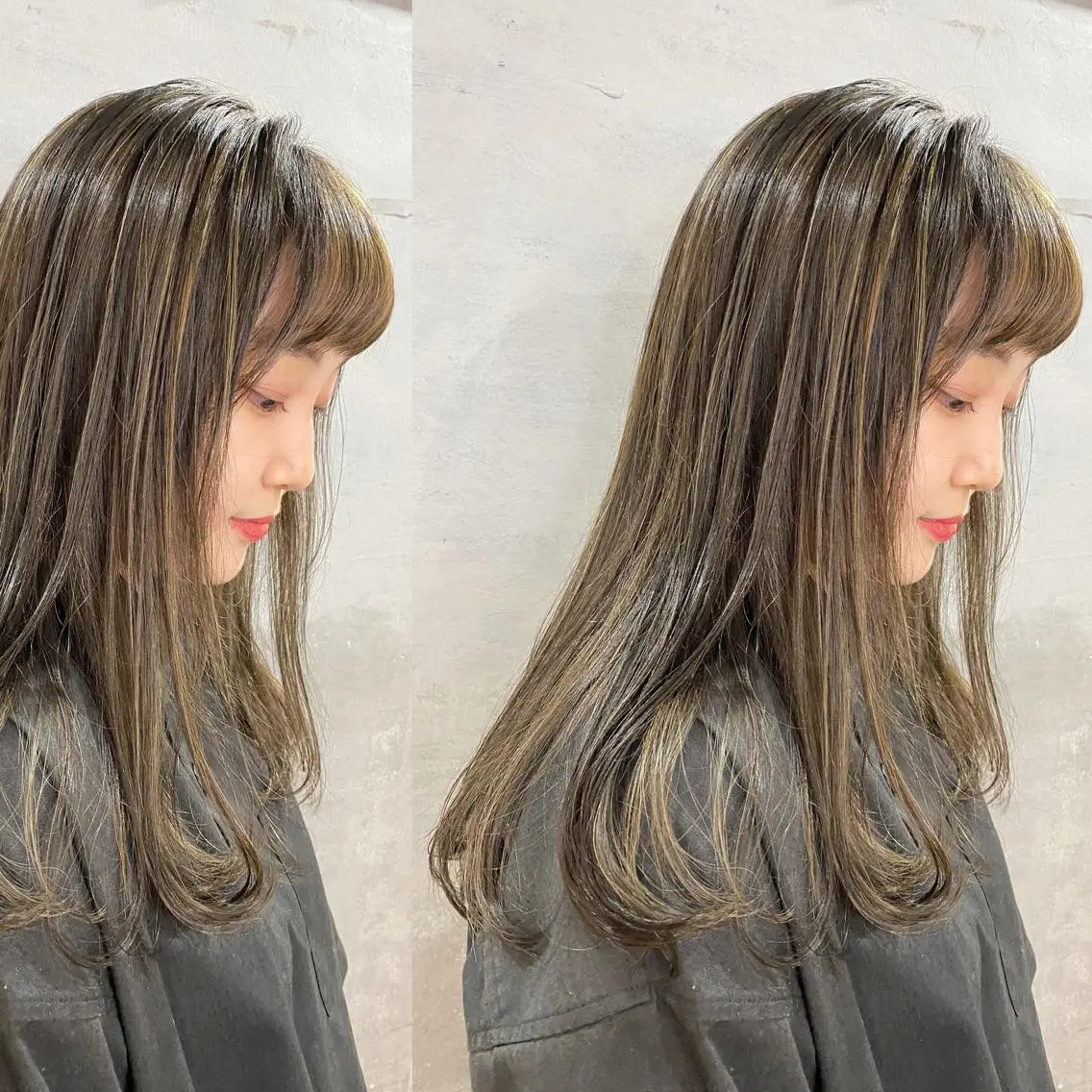 セミロング カラー ハイライトカラー ハイライト ヘアカラー トリートメント ツキノキ　ミナ 8月から西梅田店のヘアスタイル