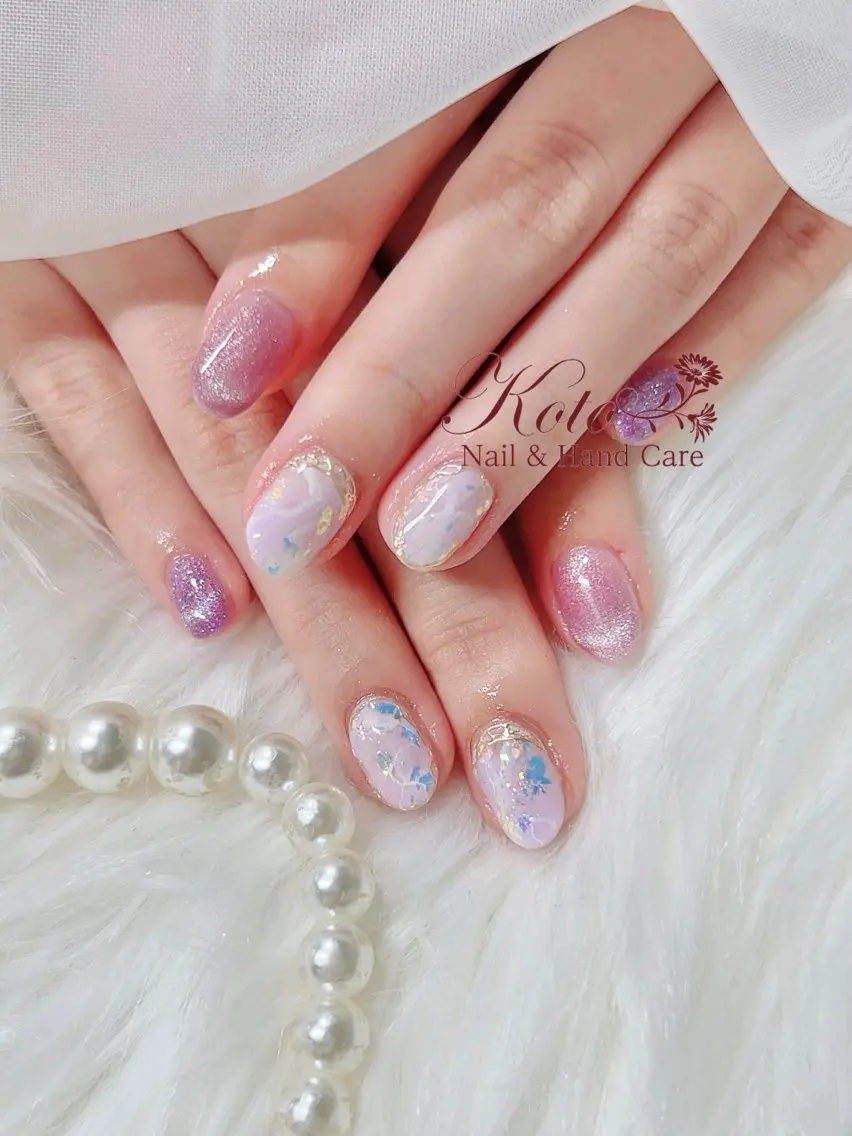 ネイル 長さ出し ジェルネイル 大理石ネイル(マーブル) 持ち込み ニュアンスネイル ハンドネイル Nail Salon KOTOのネイルデザイン
