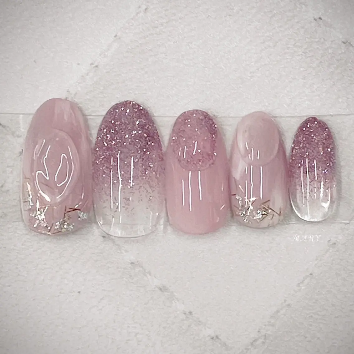 ネイル フラッシュネイル ニュアンスネイル ピンク パープル 春ネイル ハンドネイル Mary nail .narumiのネイルデザイン