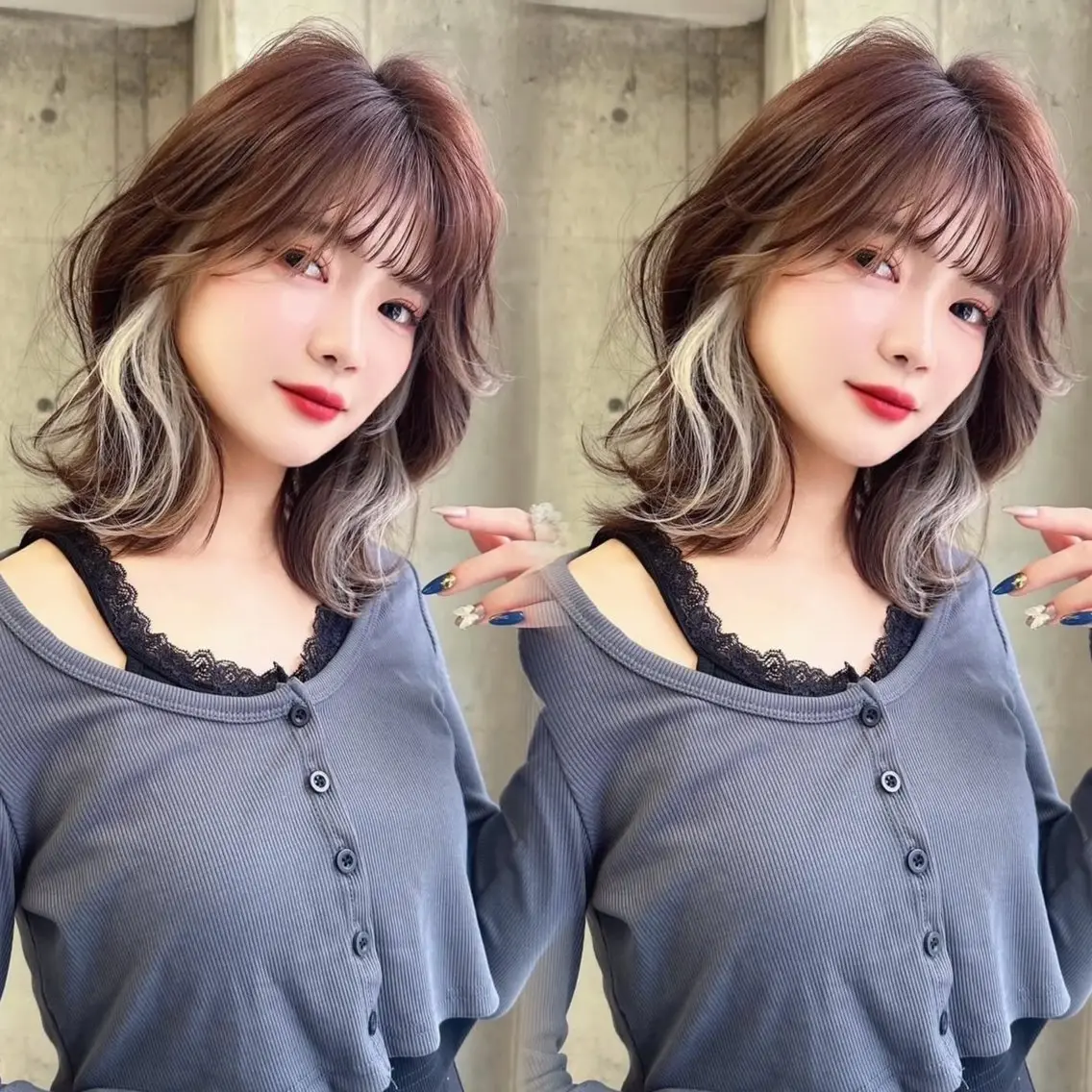 ミディアム カラー くびれヘア 韓国風ヘア レイヤーカット 外ハネヘア ヘアカラー トリートメント 水光艶カラー/ 艶ブリーチ/颯のヘアスタイル