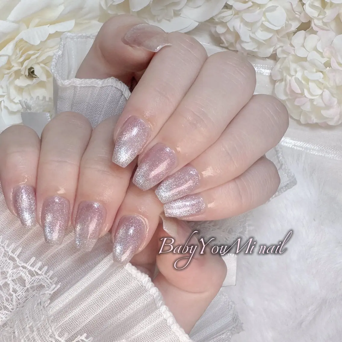 ネイル オーロラネイル チークネイル 成人式 フットネイル フレンチネイル ハンドネイル BabyYouMi nailのネイルデザイン