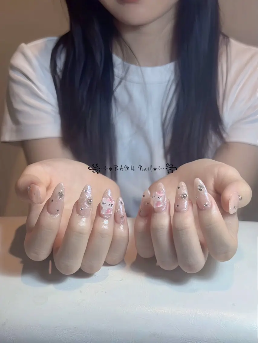 ネイル キラキラネイル マグネットネイル ミラーネイル ピンク 夏ネイル ハンドネイル RAMU Nail 恵比寿店のネイルデザイン