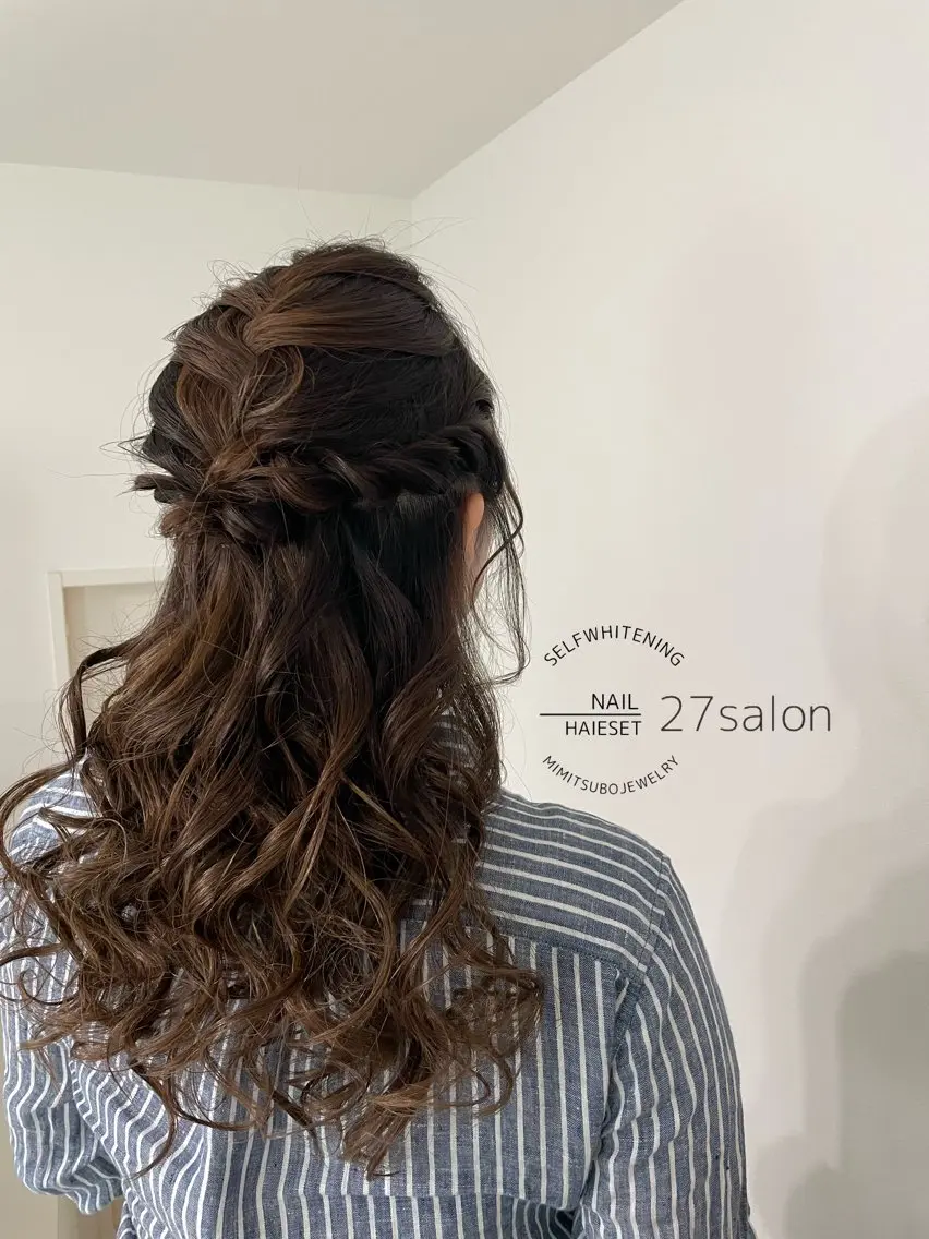 ヘアアレンジ ハーフアップ 結婚式・ブライダル ヘアセット 27salon yuinaのネイルデザイン