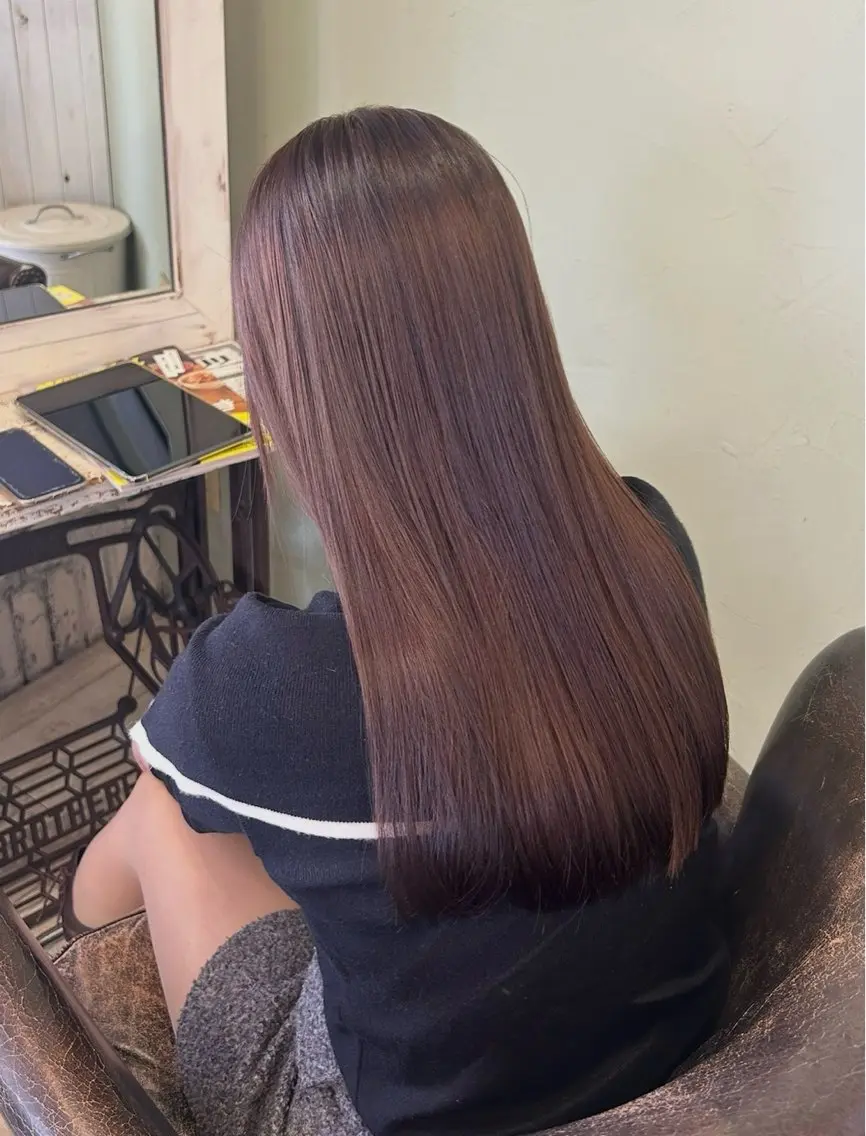 ロング カラー ブラウンカラー パープルカラー パープルブラウン カット ヘアカラー Hanon 掛水 美桜のヘアスタイル