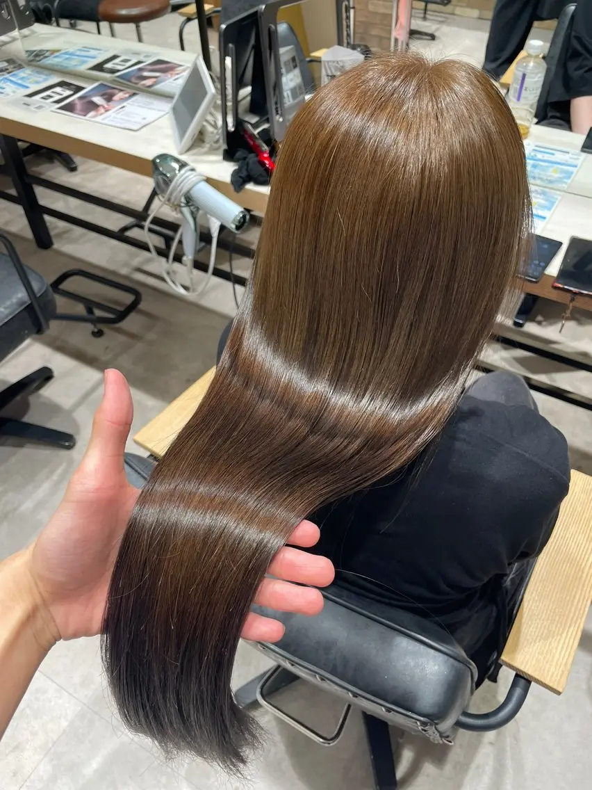 ロング カラー ブリーチ ブラウンカラー ダブルカラー ブリーチなしカラー ヘアカラー 🍃オリーブ/透明感 カラー/ shoのヘアスタイル