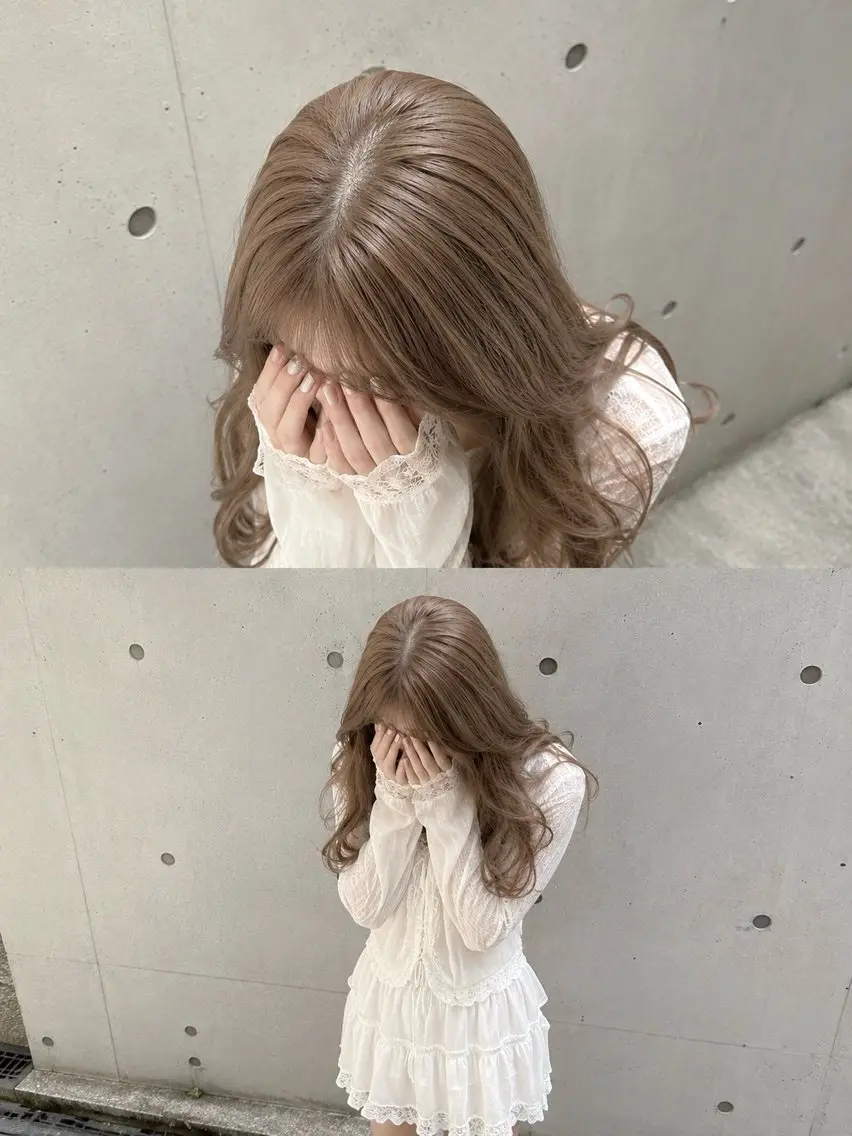 ロング カラー ベージュカラー ブリーチ ヘーゼル ヘアカラー ズミ🦖髪質改善 レイヤー☆艶ボブのヘアスタイル