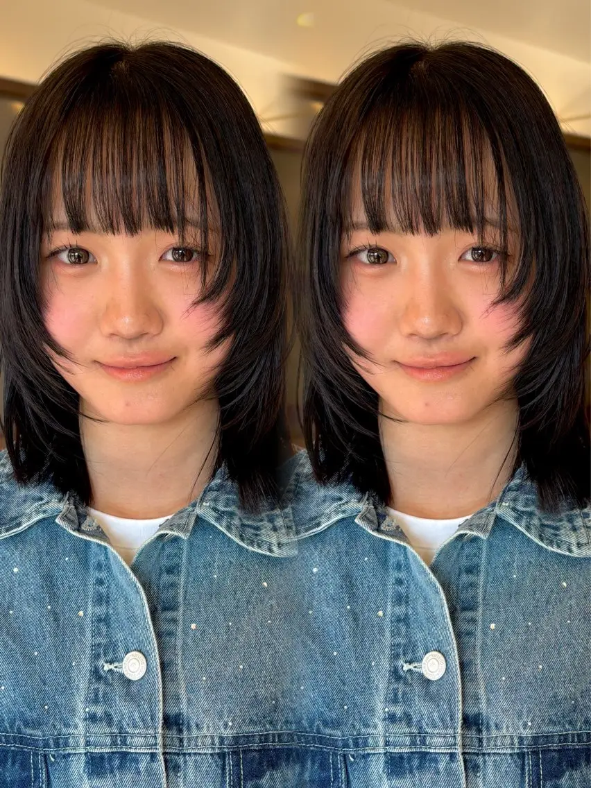 ミディアム 顔周りカット レイヤーカット カット 縮毛矯正 レイヤー/ボブ ｜ヨシダユウセイのヘアスタイル